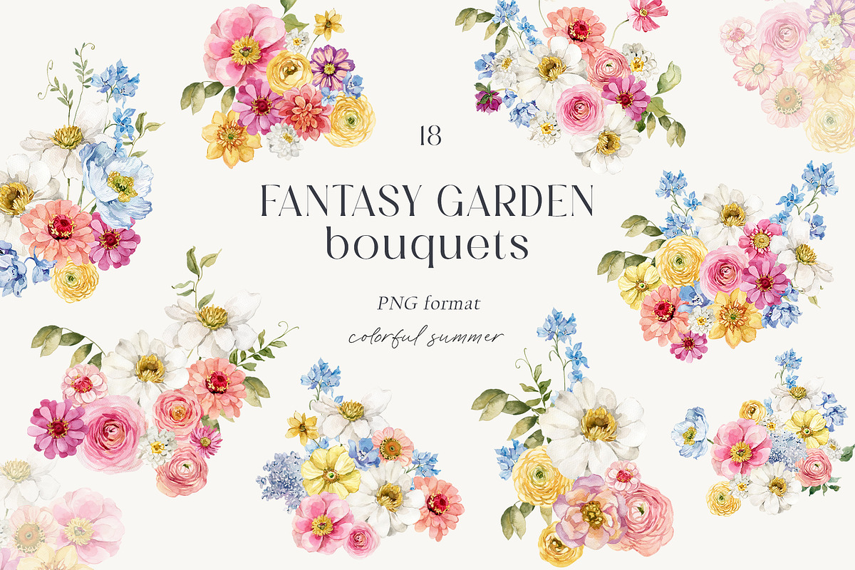 Fantasy Garden summer watercolor set, a Decorative Illustration by AleksaArt (Photo 7 of 20)