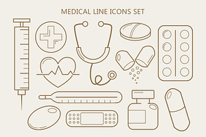 Medical Line Icons Set Healthcare, an Outline Icon by Vaniuta_Art