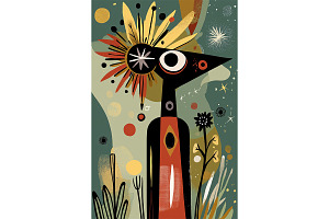 Tribal Cosmic Mid Century Art, an Animal Illustration by Art Paradise Studios