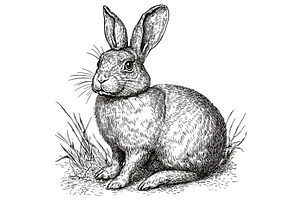 Rabbit Sitting in the Grass Detailed, an Animal Illustration by LadadikArt