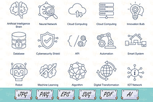 Digital Technology Icons Line Style, an Outline Icon by Ghagra