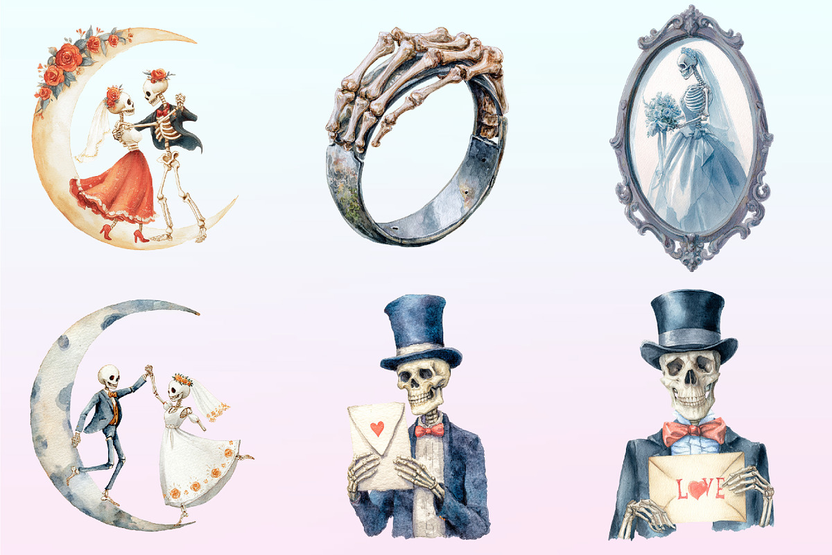 Halloween Skeletons Wedding Clipart, a Graphic by CitraGraphics (Photo 2 of 4)