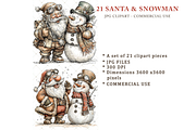 Santa and Snowman Clipart JPG, a Seasonal Illustration by Memories By Lea (Thumbnail 2 of 18)