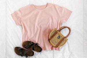 Pink T-shirt mockup, a Beauty & Fashion Photo by Kolomiyets Viktoriya