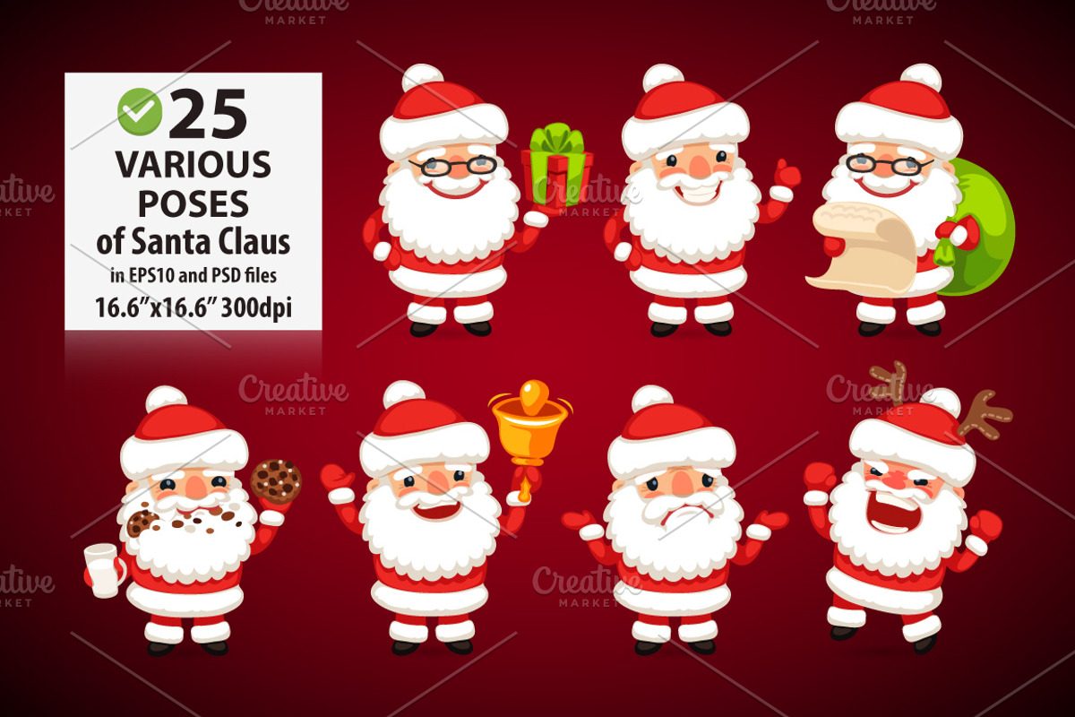 Set of Cartoon Santa Clauses, a Decorative Illustration by Voysla's Shop (Photo 1 of 5)