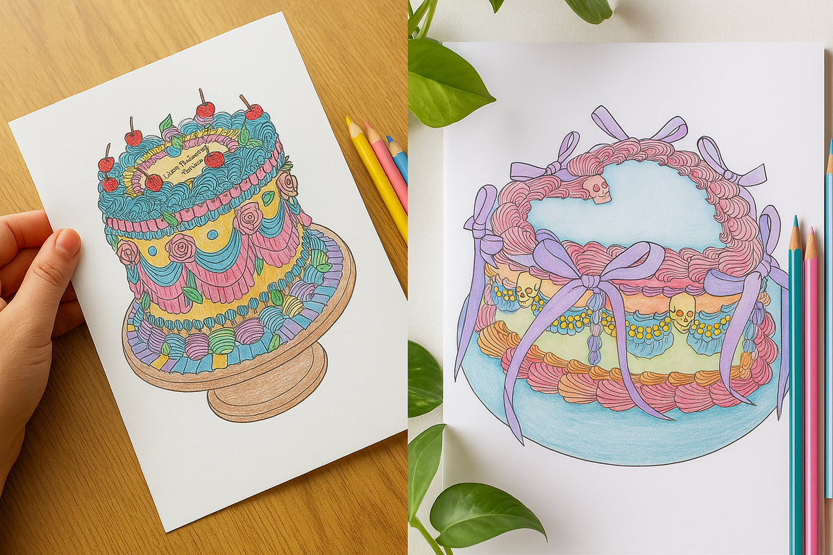 Printable Cake Colouring Pages, a Food Illustration by Saint aury Studio (Photo 2 of 7)