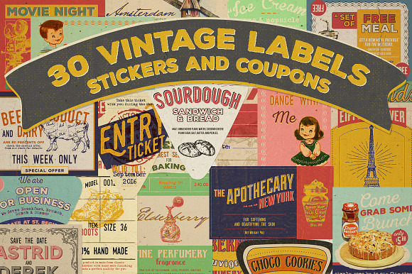 30 Vintage Labels Stickers