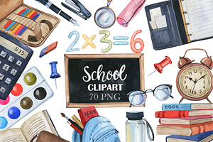 Watercolor School Clipart, PNG