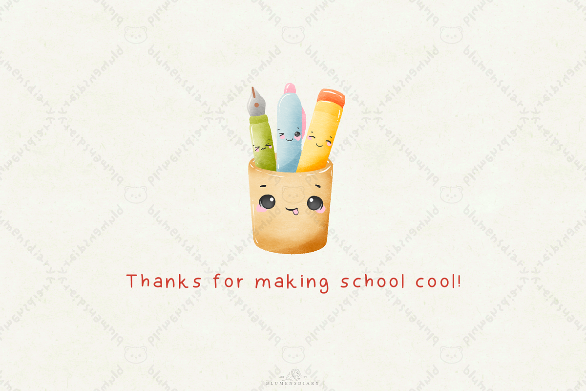 Kawaii Watercolor Back to School, an Education Illustration by Blumensdiary (Photo 7 of 7)