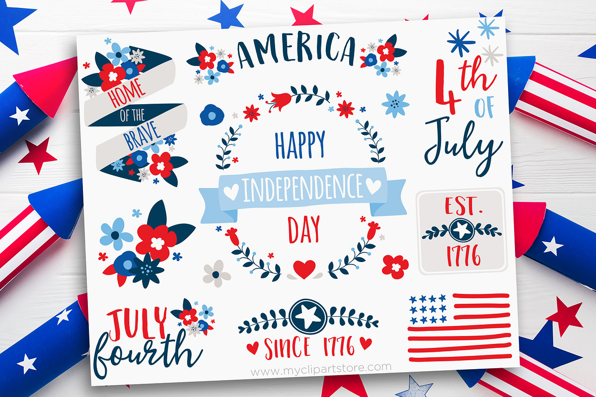 4th July Flowers & Wreaths Clipart, a Seasonal Illustration by MyClipArtStore (Photo 1 of 6)