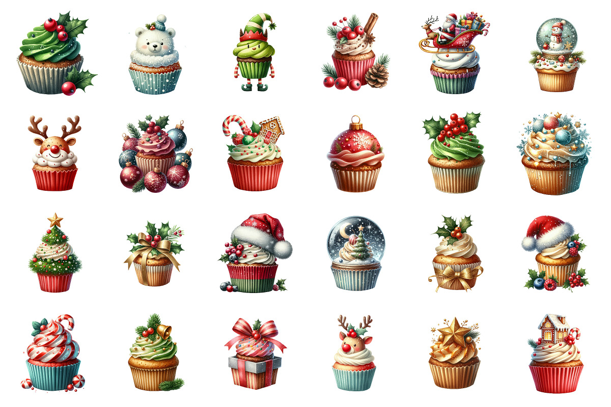 Watercolor Christmas Cupcakes Png, an Illustration by SinaCreation (Photo 2 of 5)