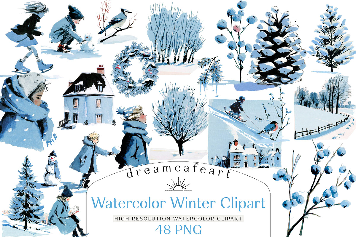 Watercolor Winter Clipart Collection, an Illustration by DreamCafeArt (Photo 1 of 6)