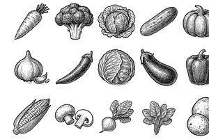 Vintage  Vegetable Art Collection, an Object Graphic by nikagraphic