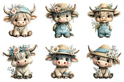 Watercolor Summer Highland Cow Png, an Illustration by SinaCreation (Thumbnail 2 of 8)