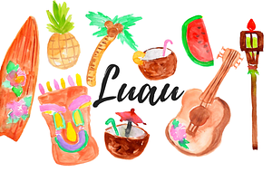 Watercolor Tropical Luau Clipart