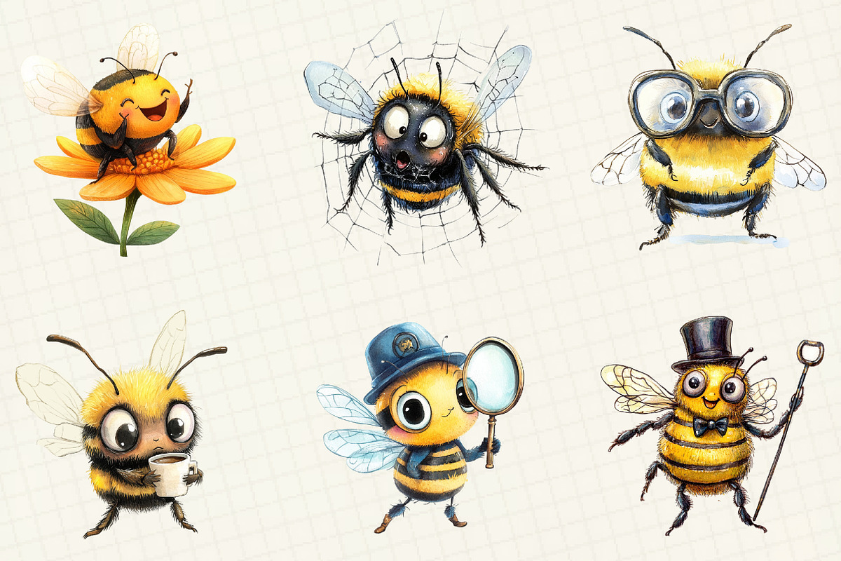 Quirky Funny Bee Clipart, an Illustration by OK Design (Photo 3 of 5)