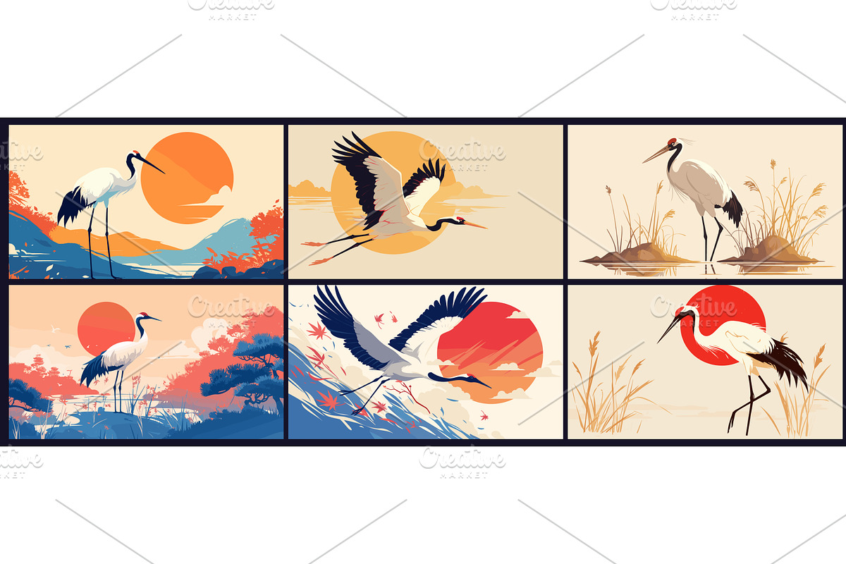 Asian crane. Japanese minimalistic, an Animal Illustration by Stock-Smart-Start