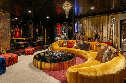 A luxurious and Hollywood Glam interior design style featuring a curved yellow, an Arts & Entertainment Photo by Textures & Backgrounds