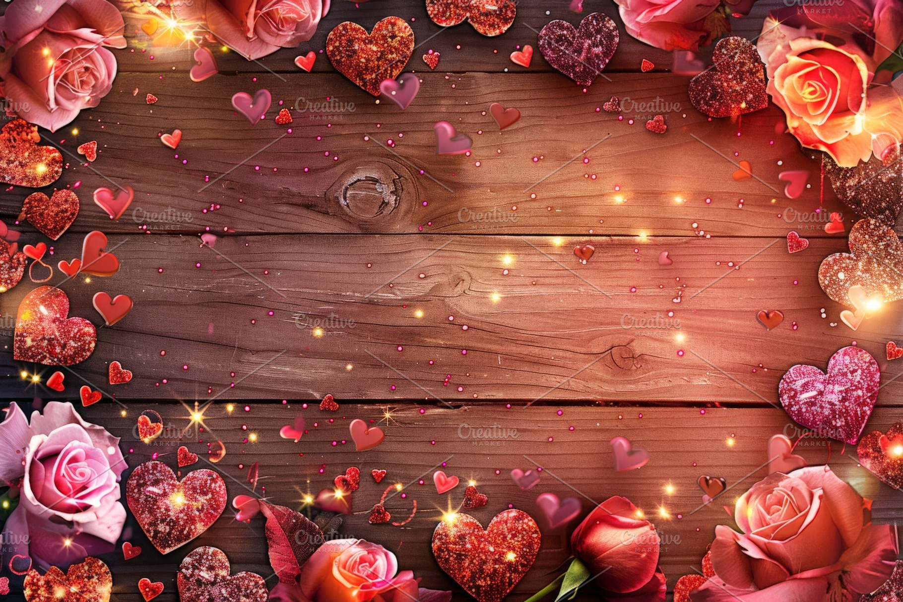 Top view shiny glitter hearts and re, a Background Photo by Pixeness