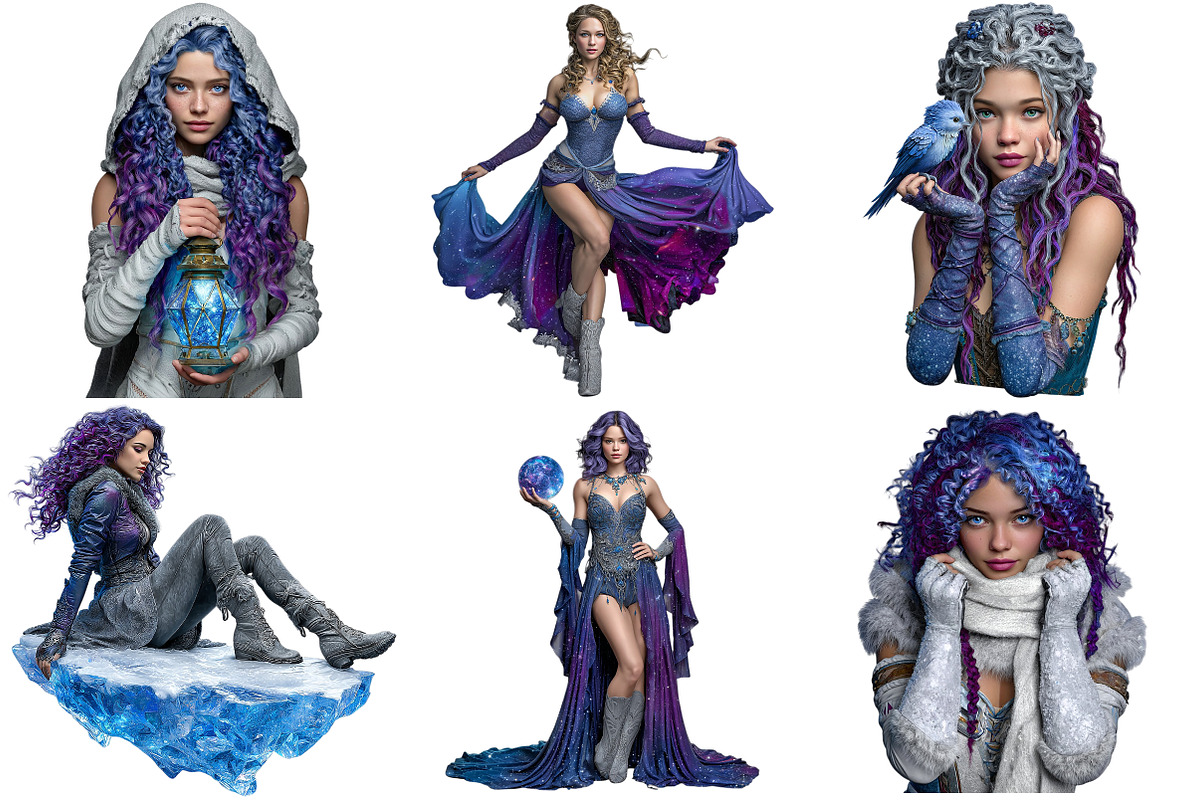 Fantasy Winter Girls Clipart Bundle, an Illustration by Craft Nest (Photo 6 of 11)