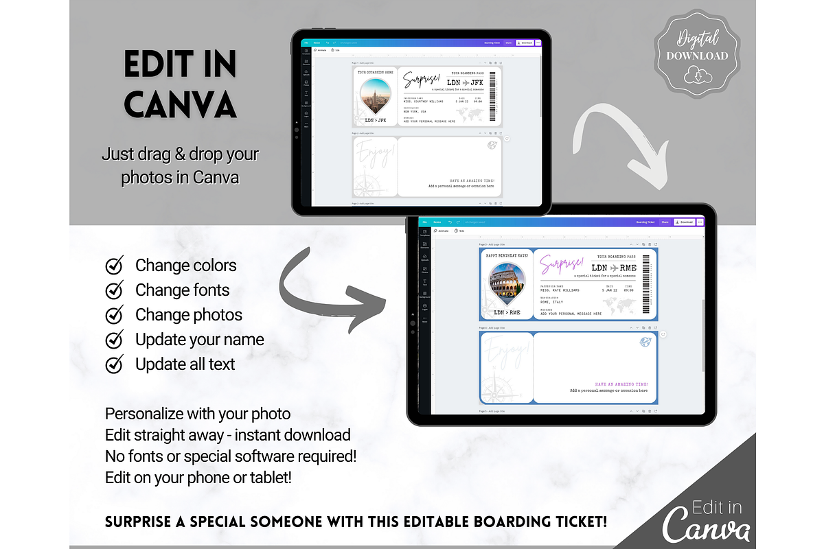 Boarding Pass Template, EDITABLE, a Templates & Theme by Templatables (Photo 6 of 8)