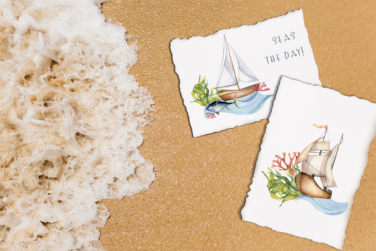 Marine collection watercolor clipart, an Illustration by Kate Lanbina (Photo 3 of 13)