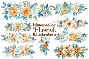 Rustic Orange Floral Set, an Illustration by Designer_Momina