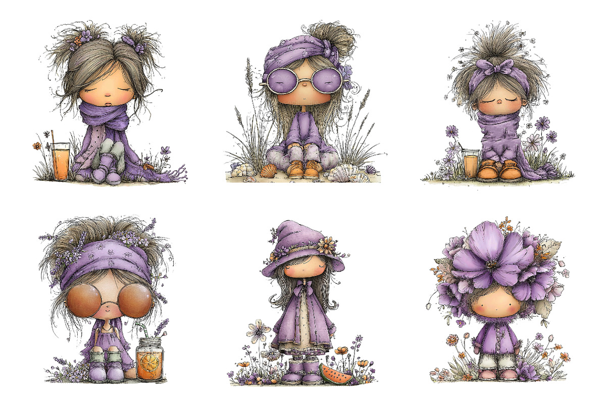 Whimsical summer girls clipart, an Illustration by SinaCreation (Photo 2 of 8)
