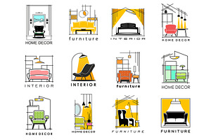 Home interior icons, furniture,, a Decorative Illustration by Vector Tradition
