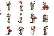 Whimsical Cats Valentines Day Clipar, an Illustration by DreamArtGraphic (Thumbnail 2 of 4)