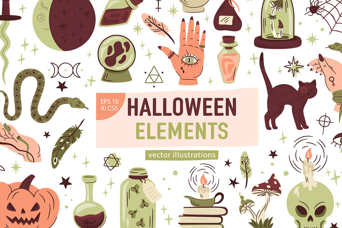 Doodle halloween elements, a Decorative Illustration by GreenSky (Photo 1 of 3)