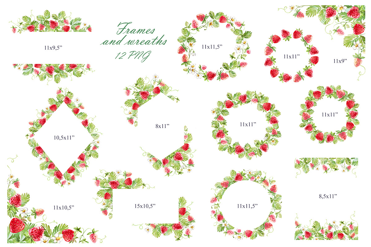 Strawberries frames, wreaths PNG, an Illustration by Alena Kurian (Photo 2 of 2)