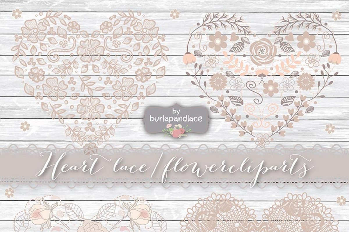 Heart lace/flower cliparts, an Illustration by burlapandlace (Photo 2 of 4)