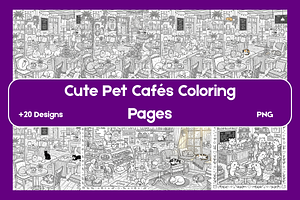 Cute Pet Cafe Coloring Pages, an Animal Illustration by BerryPieArt