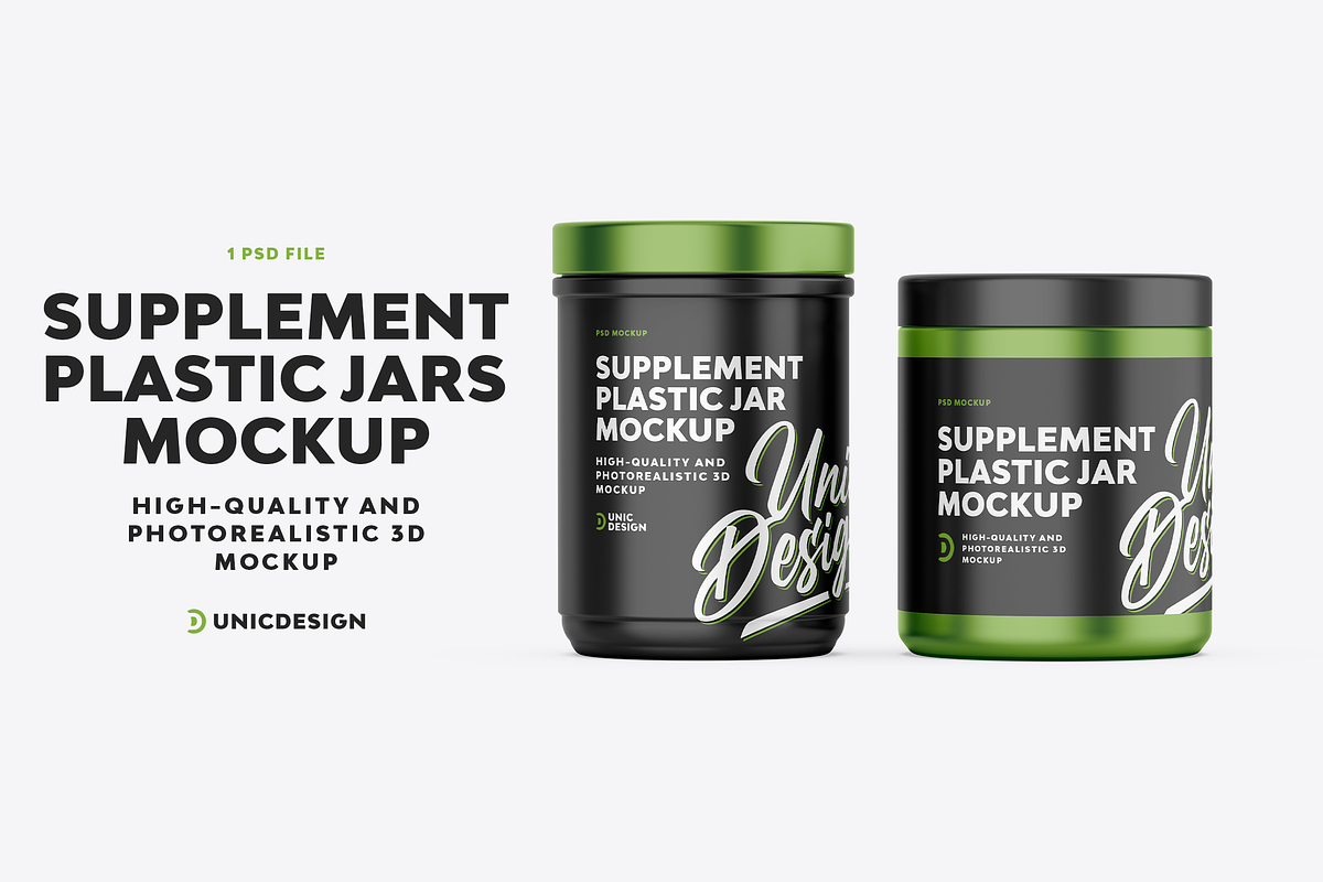 Supplement Jars Mockup, a Cups & Container Mockup by UnicDesign (Photo 1 of 3)