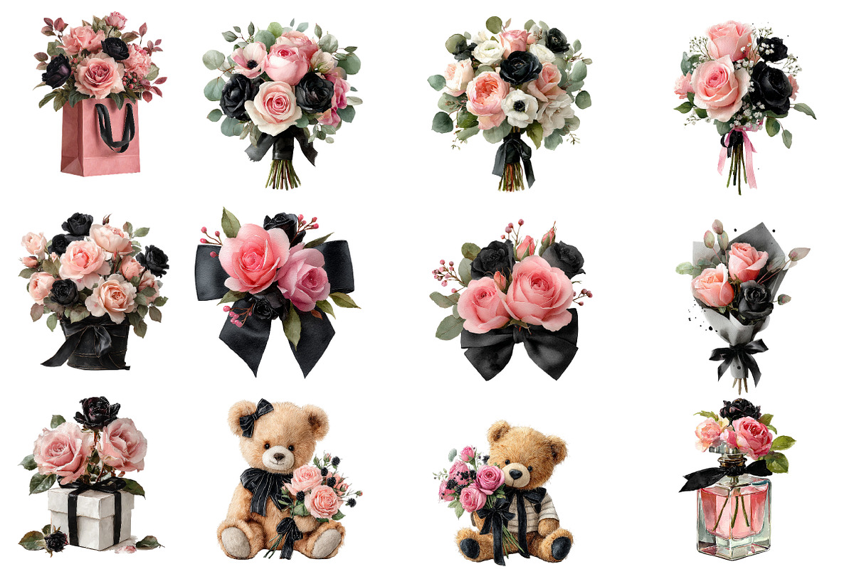 Black Pink Rose Valentine Clipart Bu, an Illustration by Designworld (Photo 2 of 7)