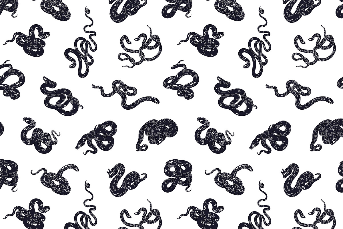 Exotic snakes set, seamless patterns, an Animal Illustration by PaperTrident (Photo 5 of 7)