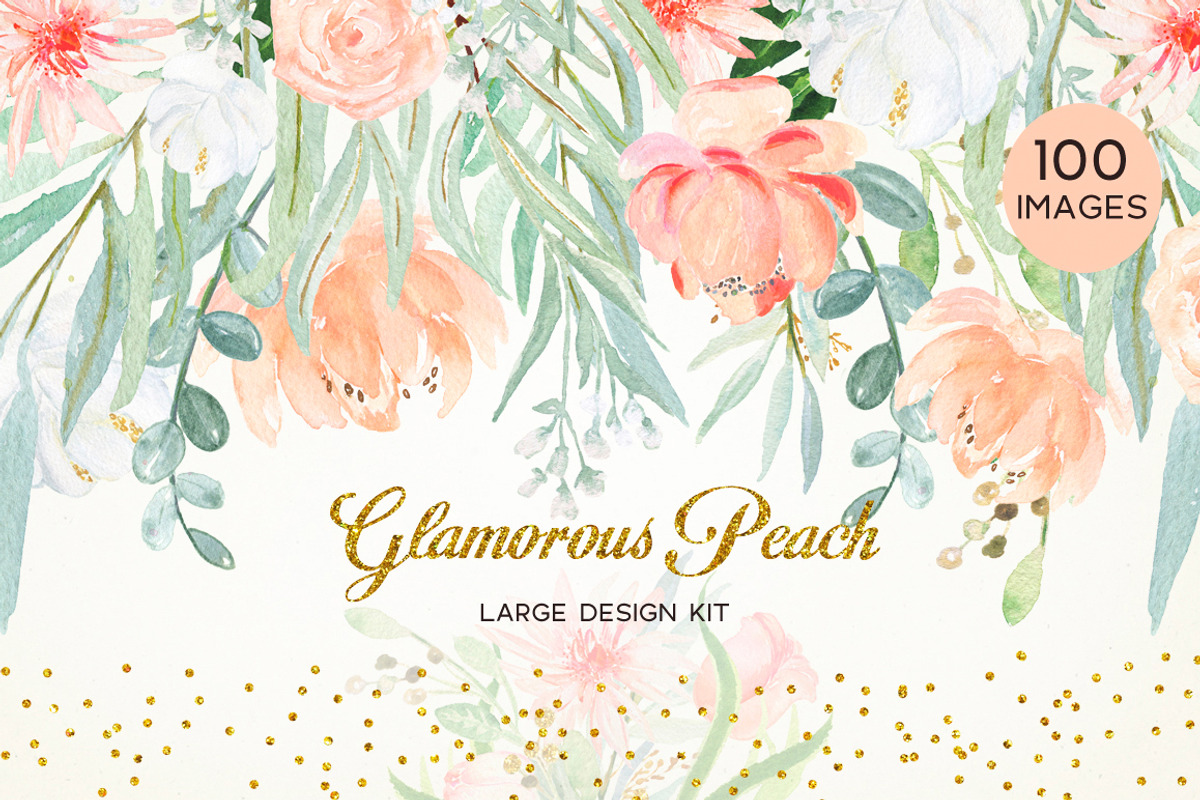 50% OFF Peach peonies Watercolor, an Illustration by LABFcreations (Photo 1 of 12)
