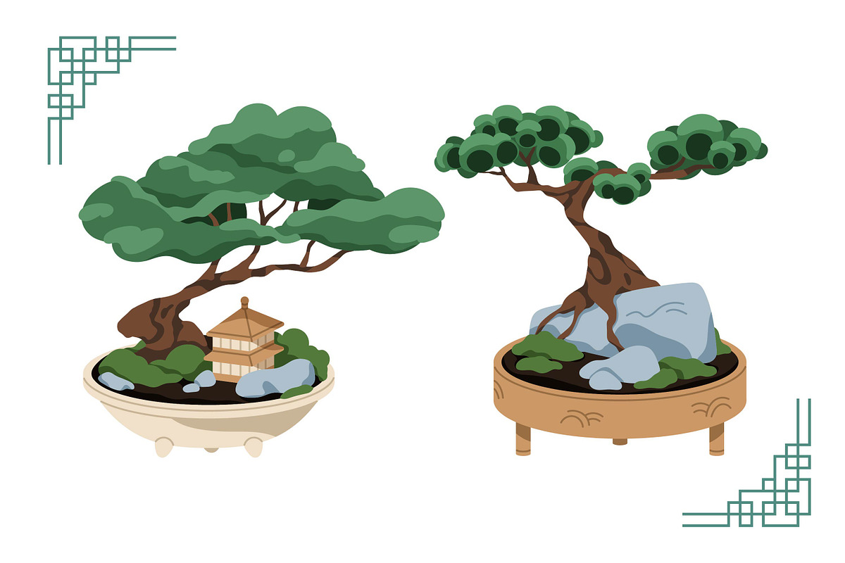 Bonsai, Japan trees set + patterns, a Decorative Illustration by Good Studio (Photo 2 of 9)