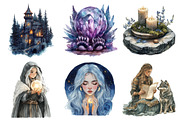 Watercolor Lunar Wolf Maiden Clipart, an Illustration by Daily.Designs (Thumbnail 3 of 5)