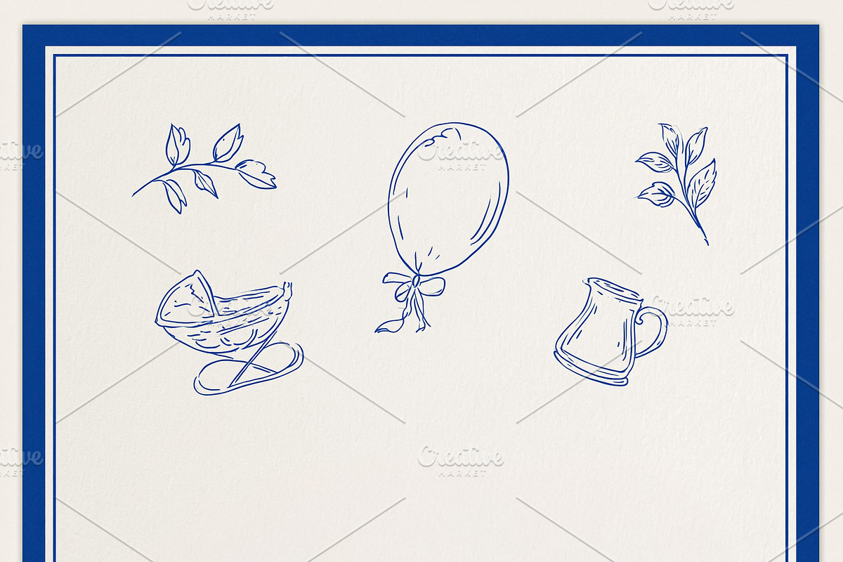 Baby shower card design featuring blue line art illustrations of, an Illustration by Studio ANNA