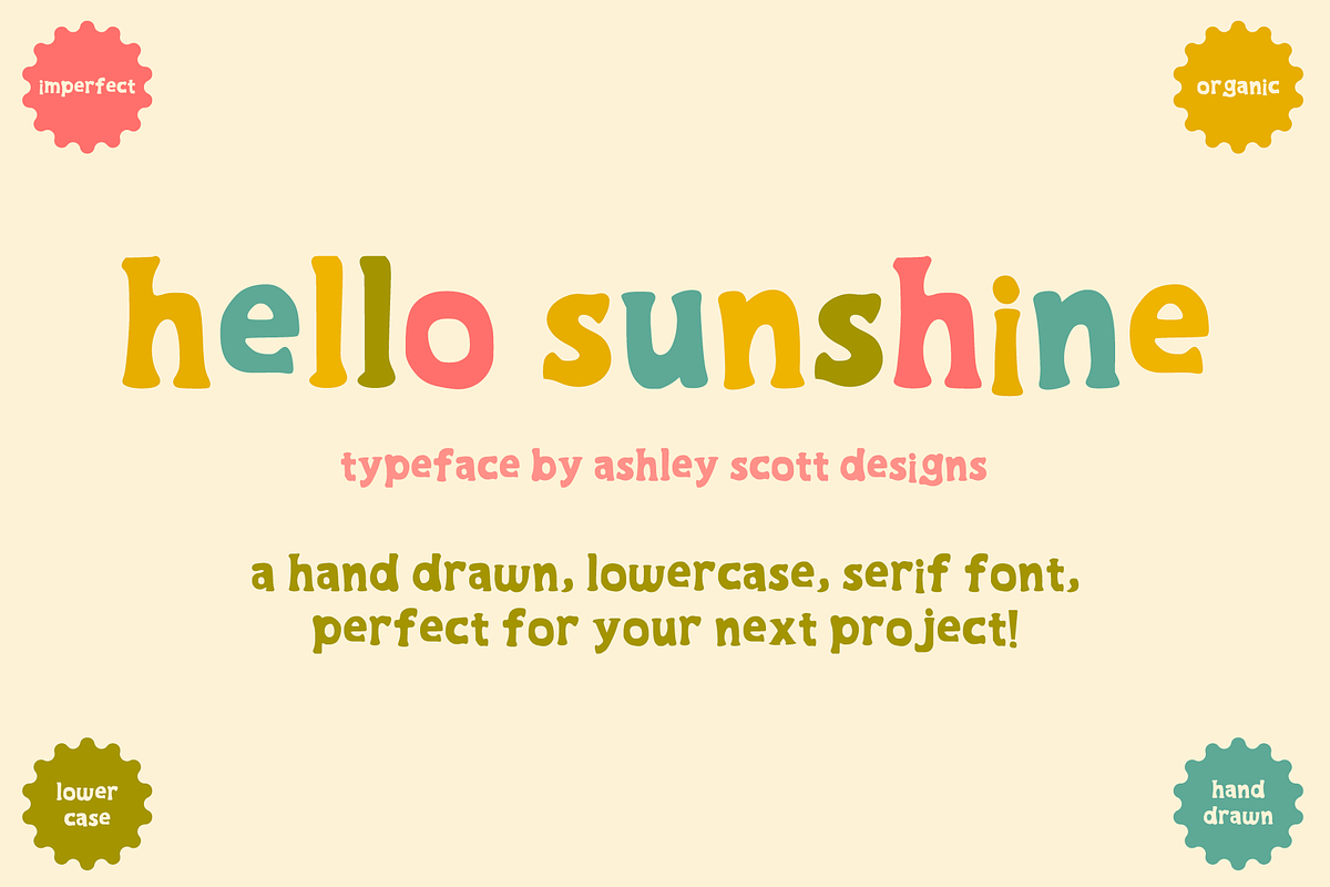 hello sunshine | hand drawn font, a Serif Font by Ashley Scott Designs (Photo 1 of 4)