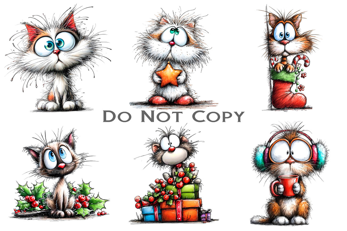 Whimsical Christmas Cats Clipart, an Illustration by Craft Nest (Photo 5 of 7)