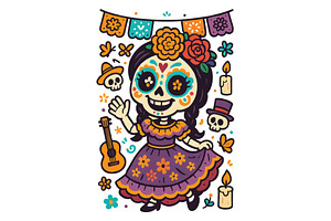Day of the Dead Girl Wall Art Cute, a Background Graphic by LaseredNinja