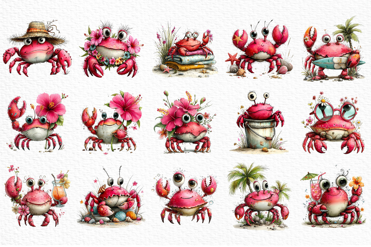 Whimsical Summer Crab Clipart, an Illustration by Craft Nest (Photo 7 of 12)