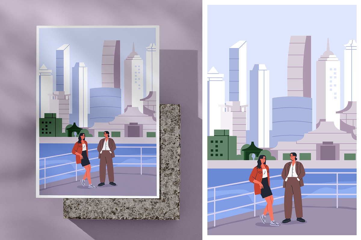 People in China, Asia city cards set, a Person Illustration by Good Studio (Photo 3 of 4)