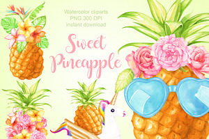 Watercolor Pineapple Cliparts