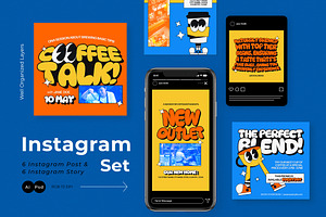 Retro Coffee Shop Instagram Set, a Social Media Template by graphicook