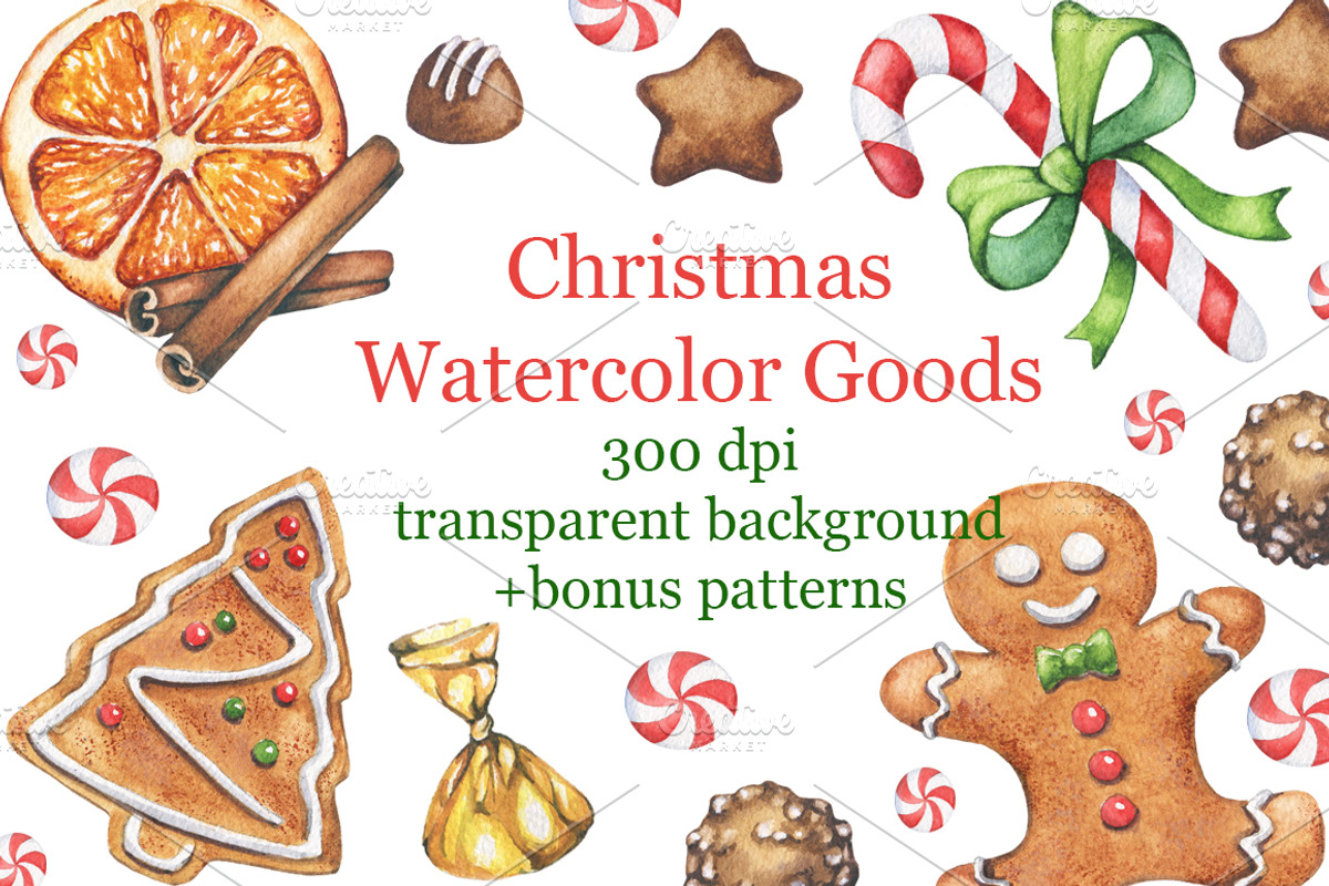 Christmas Watercolor Goods, a Food Illustration by Imaginasty (Photo 1 of 4)