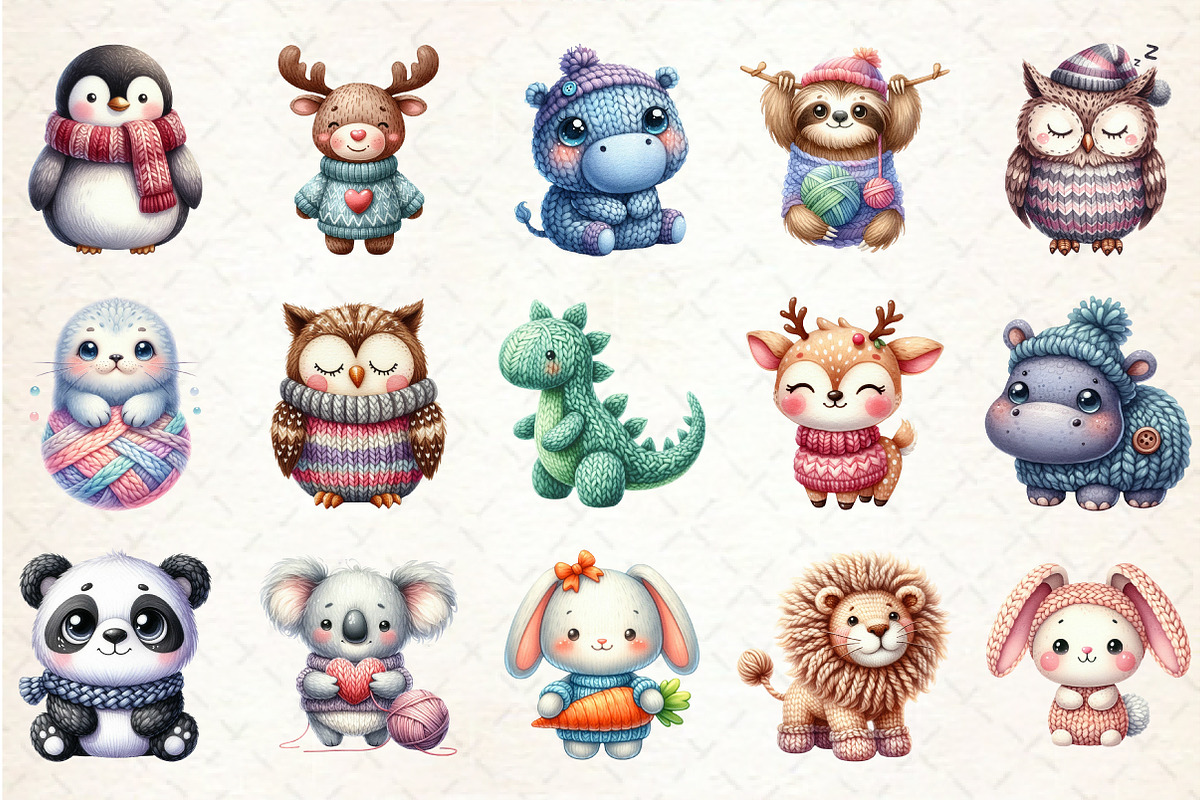 Kawaii Knitted Animals Clipart, an Illustration by Rose Art (Photo 2 of 7)